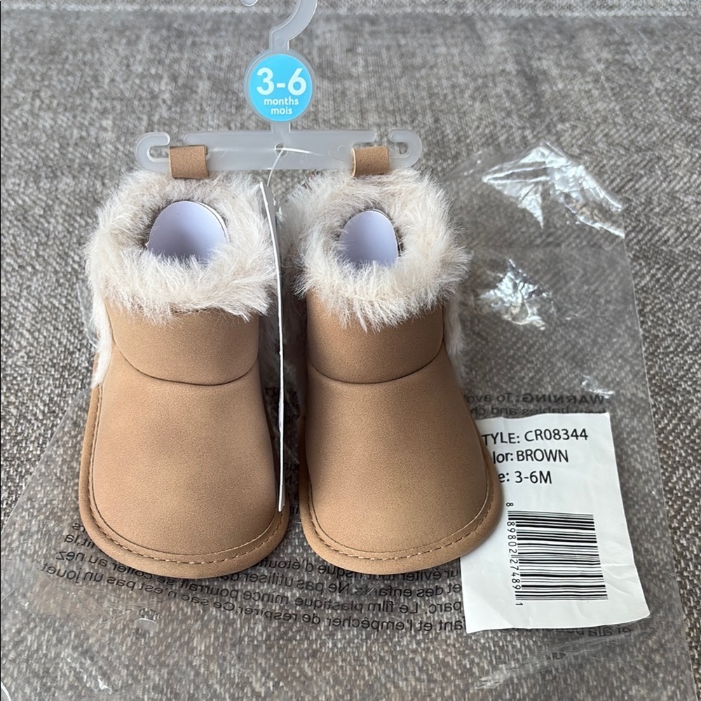 Carter's Brown Baby Booties with Soft Fur Trim
